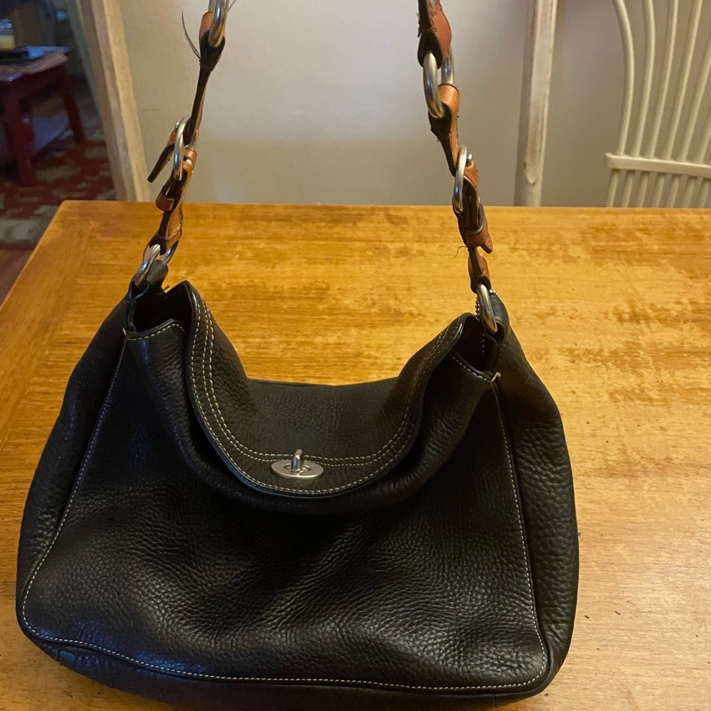 Coach pebble leather hobo bag with brown handle